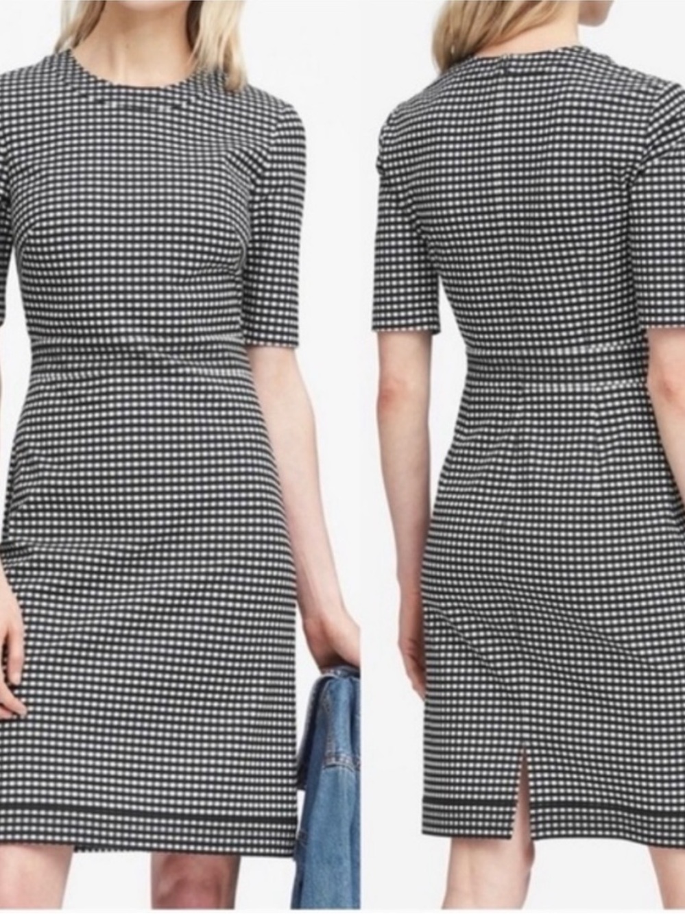 Banana Republic Black & White Checked Gingham Midi Sheath Dress SZ 2 NWOT